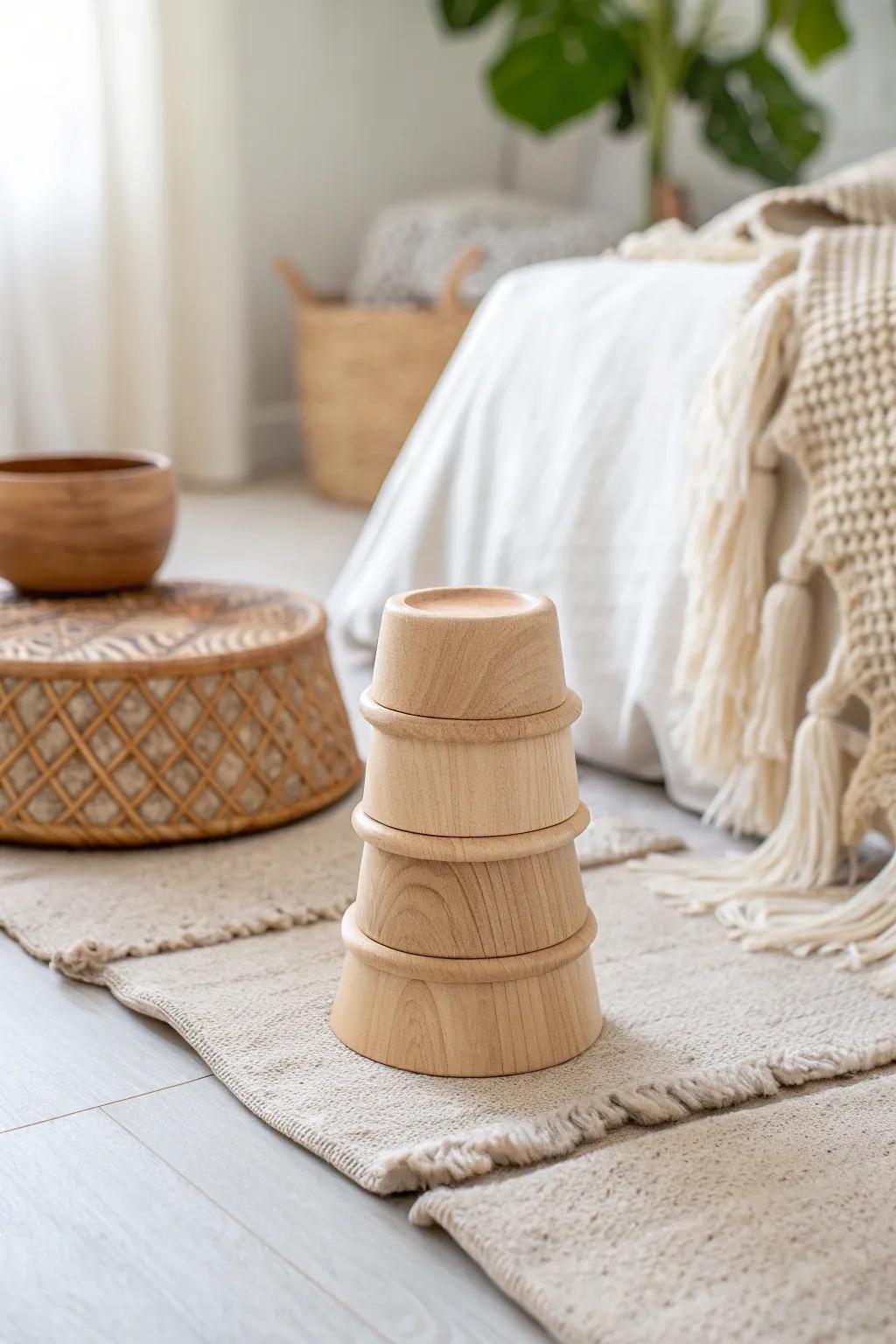 Minimal birch bed risers that lift your dorm bed and unlock hidden under-bed storage.
