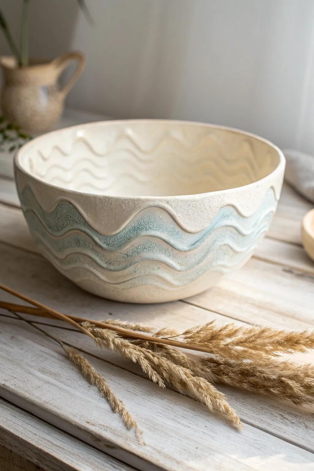 Embrace simplicity and natural beauty with this fluid wave bowl, a perfect blend of functionality and artistry.
