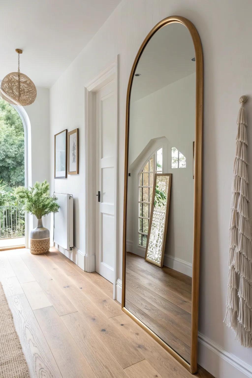 Hang a bold statement mirror to bounce light and make a small entryway feel twice as deep.