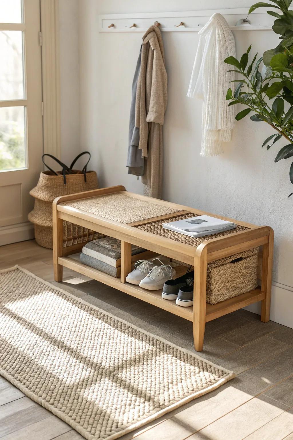 A slim bench with hidden storage—pretty, practical, and perfect for small entryways.