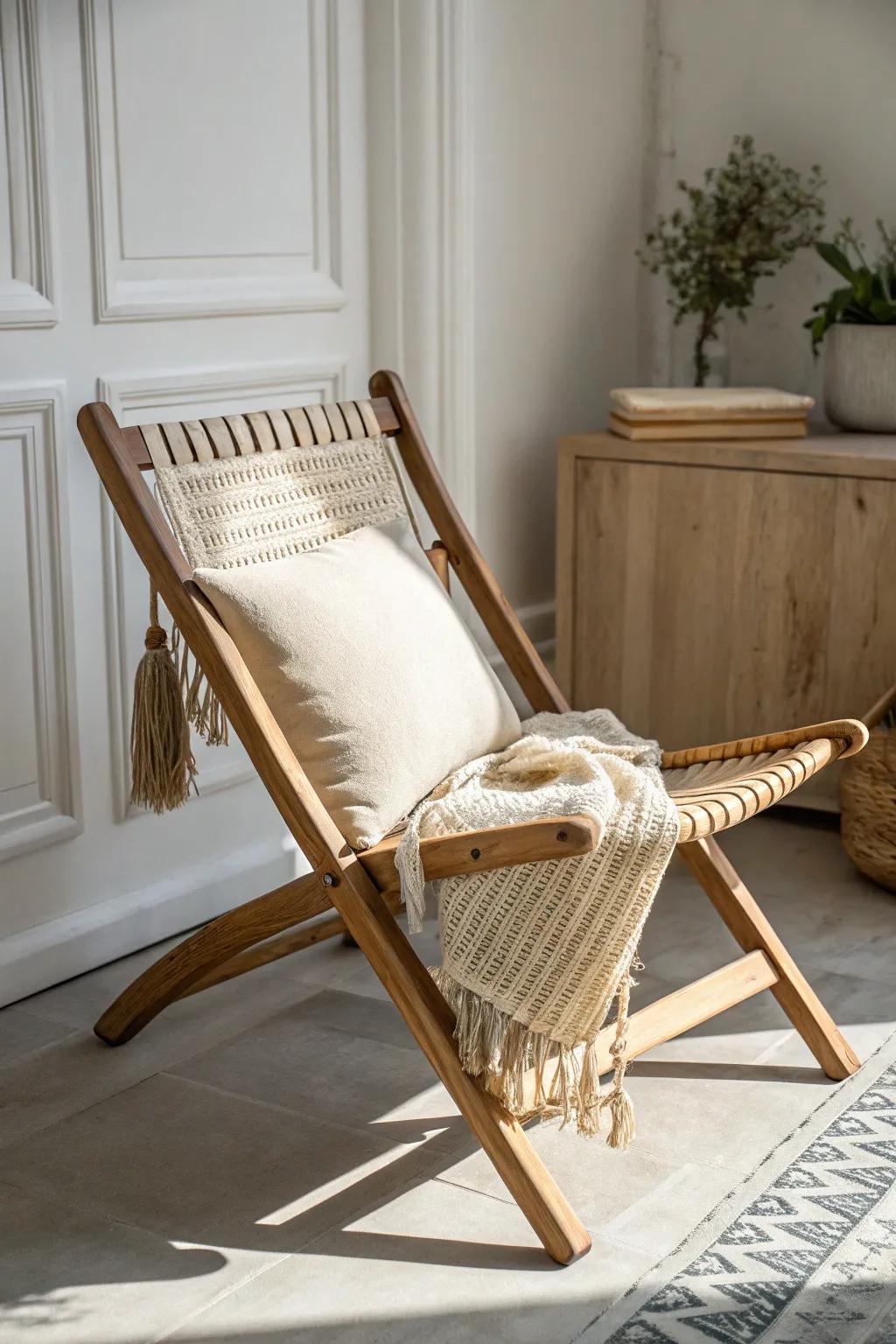 A folding chair that’s actually beautiful—scandi lines, natural weave, and zero clutter.