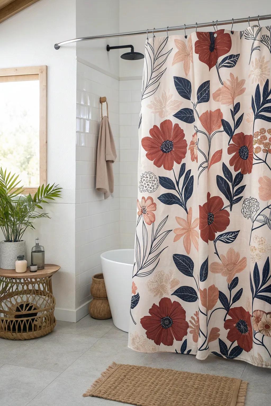 A loud, joyful shower curtain that doubles as wall art—instant fun for tiny bathrooms.