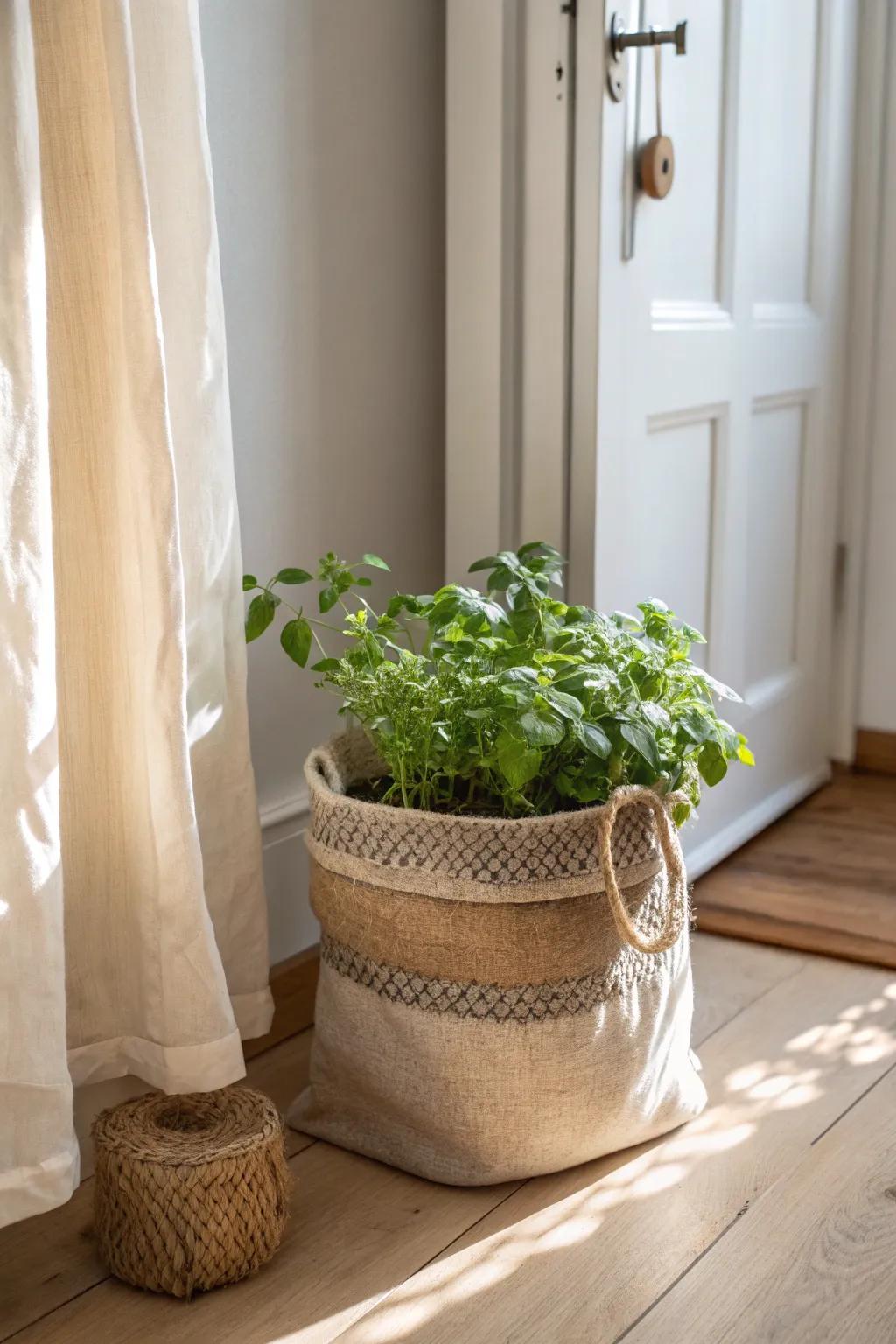 Kitchen-door herb grow bag—fresh basil and parsley within arm’s reach, all season long.