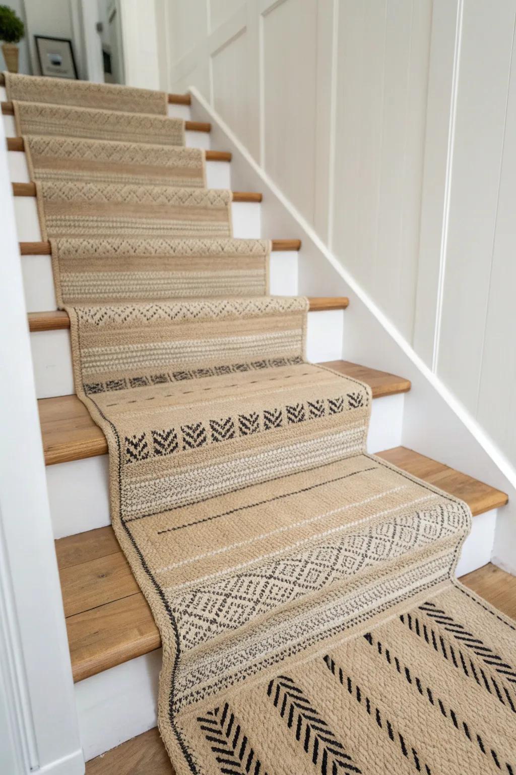 A matching runner from hall to stairs makes small spaces feel longer, quieter, and complete.