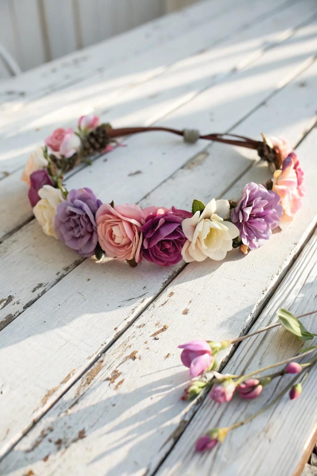 Embrace your inner garden goddess with this enchanting floral crown, perfect for adding a touch of springtime to any occasion.