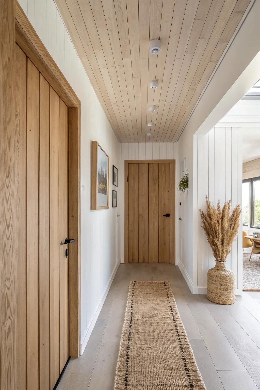 A hidden door that disappears into seamless oak wall paneling—calm, clean, and space-saving.