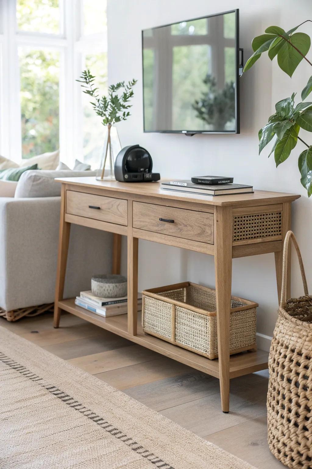 Effortless elegance: Seamlessly hide your robot vacuum with a chic console table design.