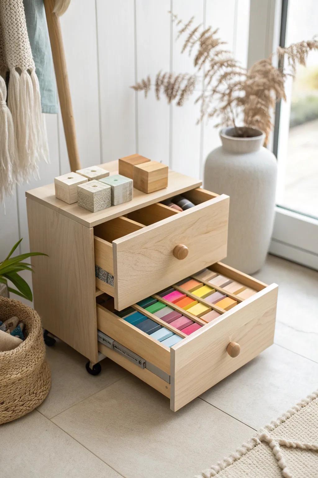 Effortlessly organize your creative space with stylish Scandinavian charm.