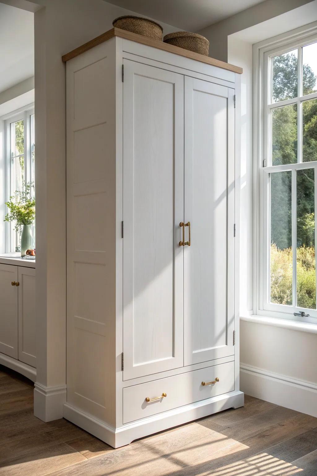Add a DIY cabinet extension box + matching door for an elegant full-height, built-in look.