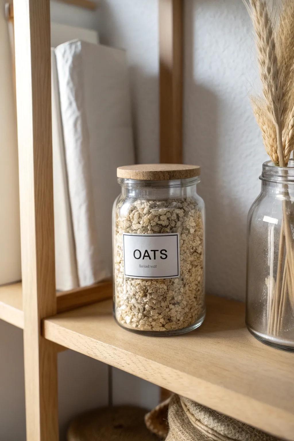 Fast-read pantry labels: front + lid make grab-and-go cooking effortless in small closets.