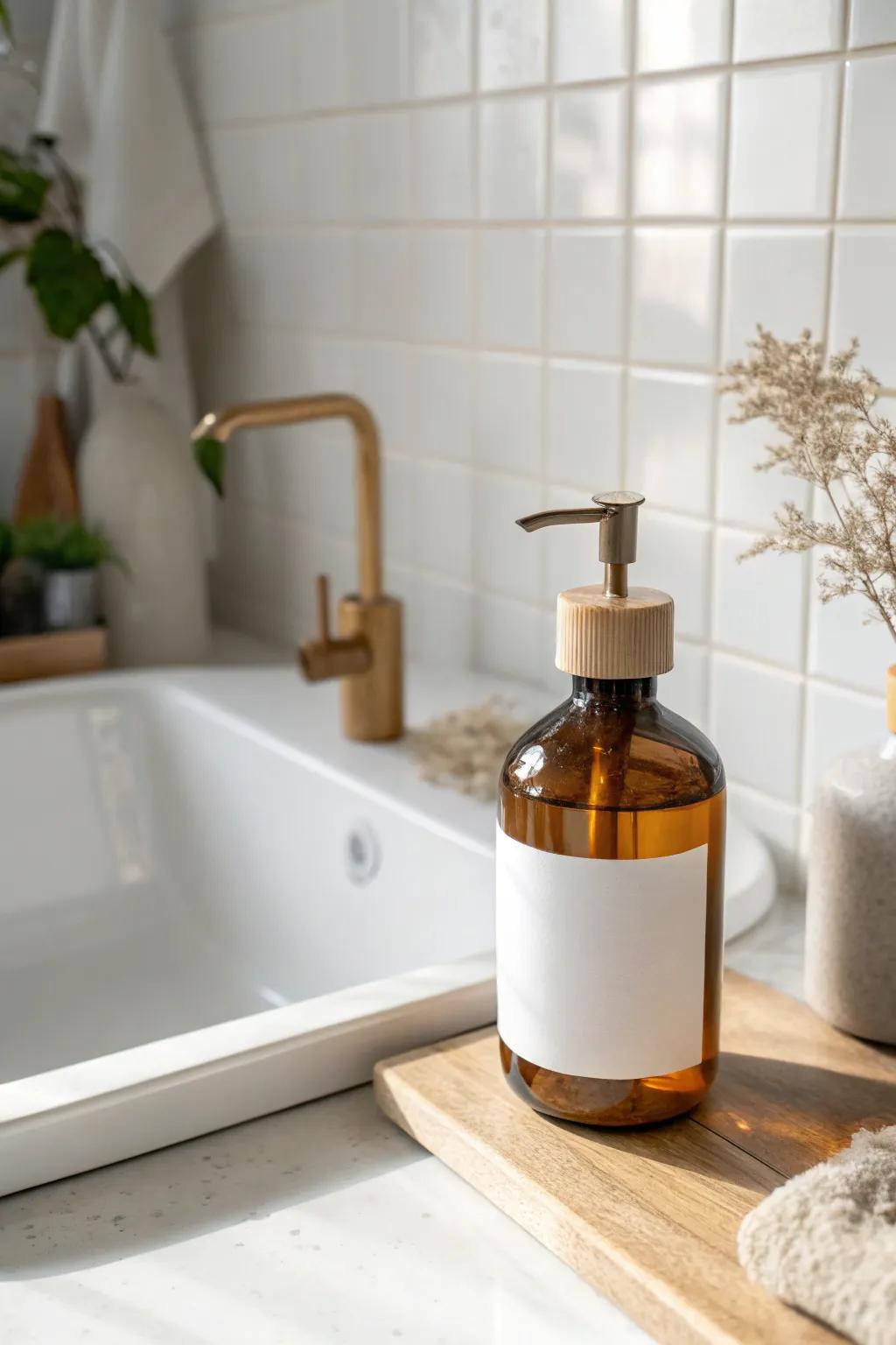 Keep only dish soap out—one beautiful bottle makes your sink area feel instantly bigger.