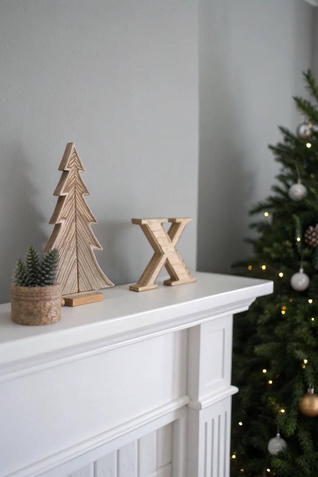 Elevate your holiday decor with a minimalist touch: A wooden 'X' and a handcrafted tree.