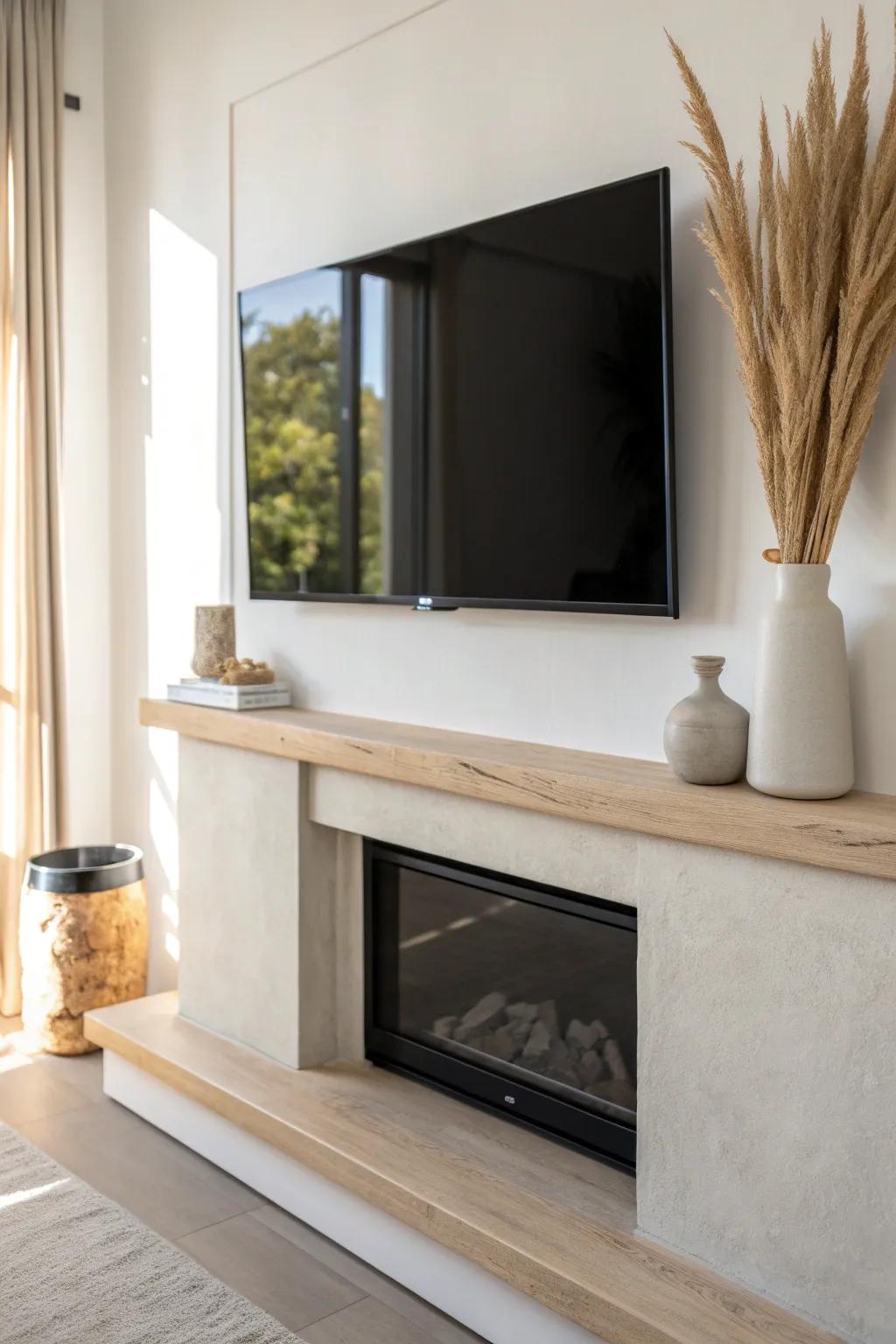 A flush, low-profile TV mount keeps your fireplace wall sleek and clutter-free in small rooms.