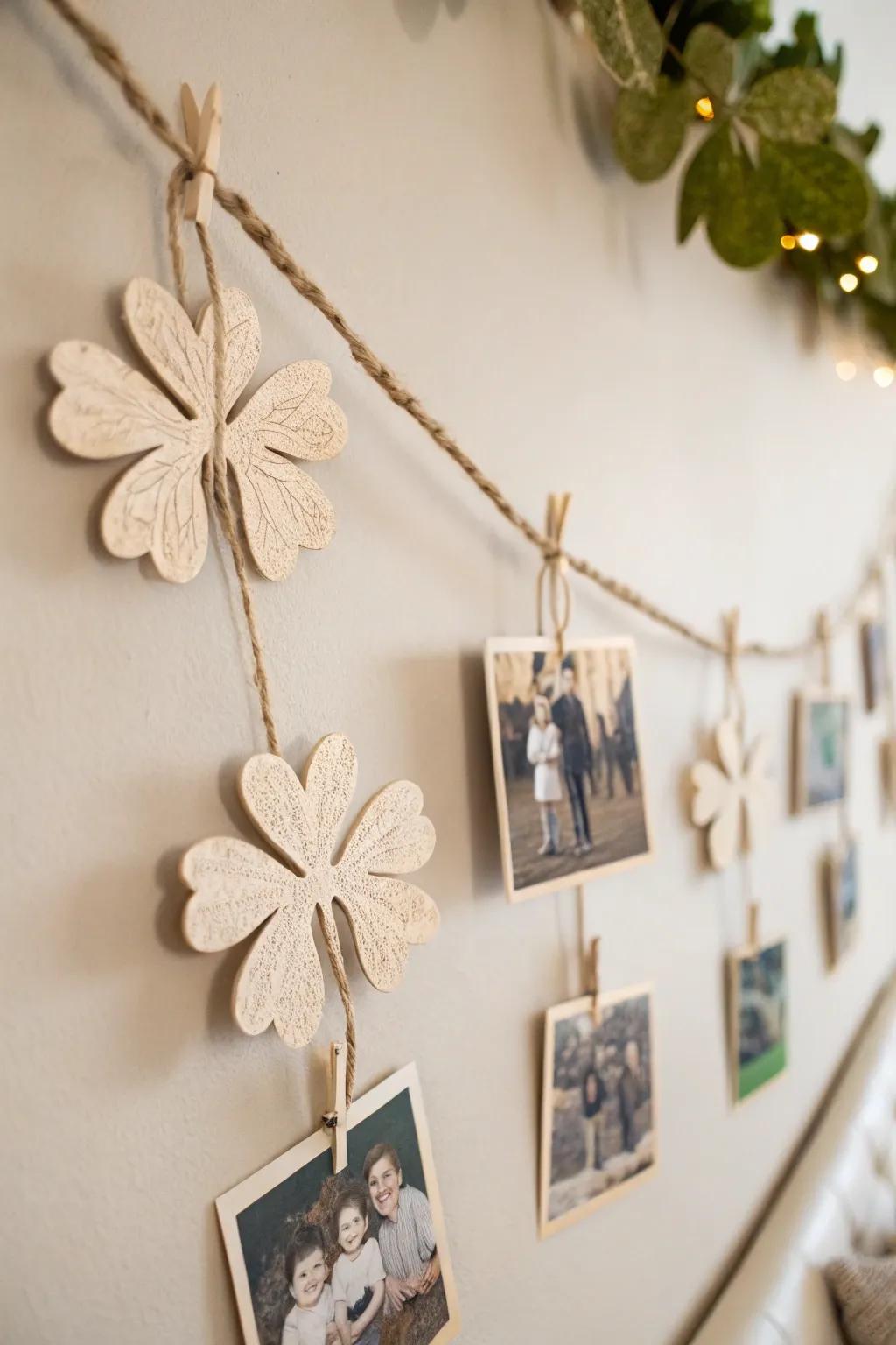 Celebrate family memories with an elegant shamrock photo garland that brings warmth and charm to your home.