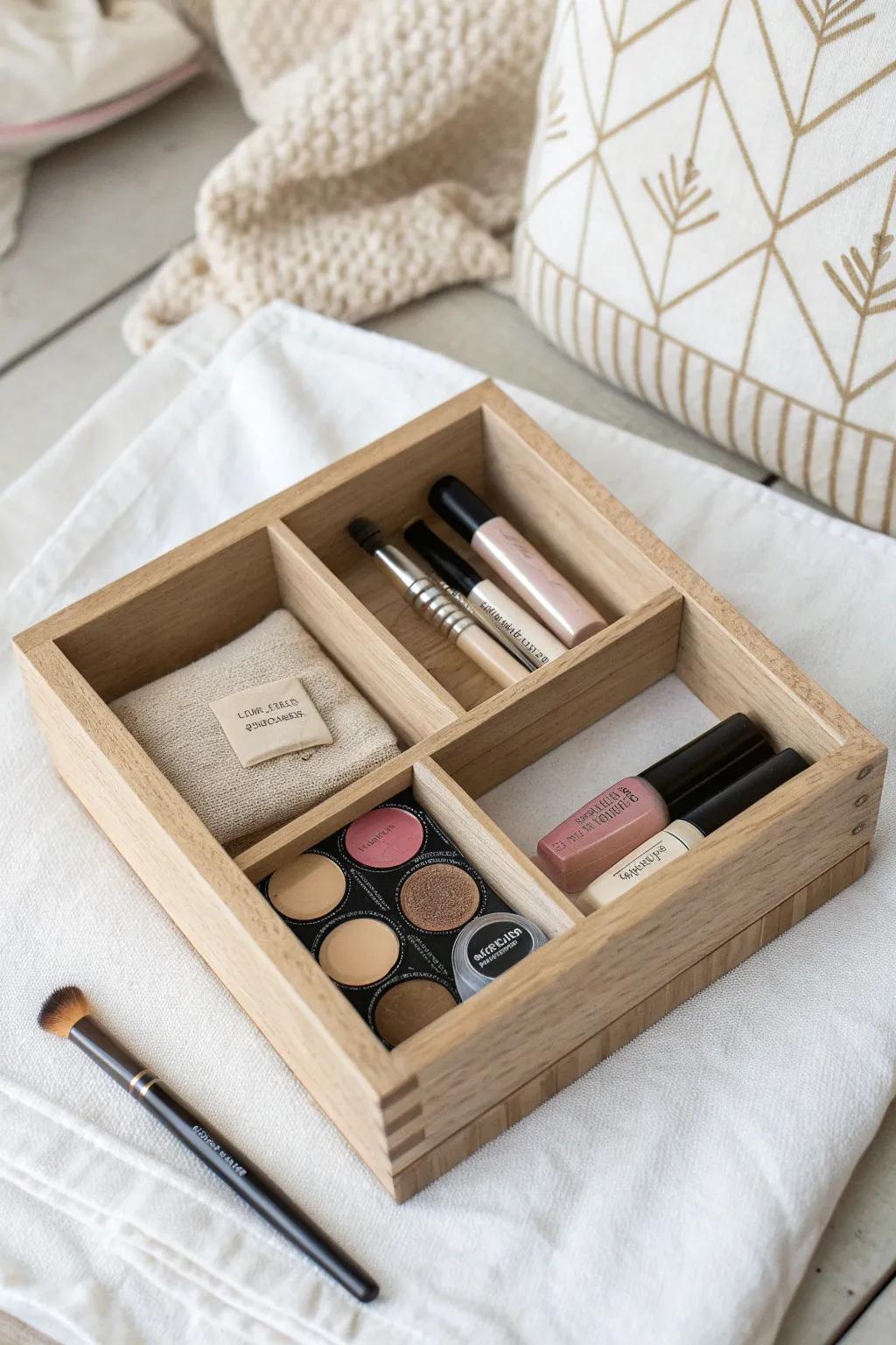 Sort by lips, eyes, face & tools—one calm organizer makes tiny vanities feel effortless.