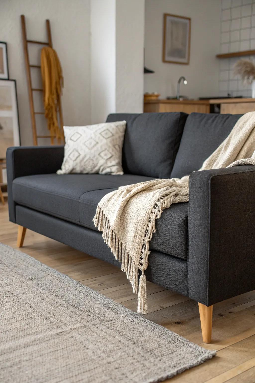 Float a sleek sofa to divide lounge and sleep zones—your studio instantly feels intentional.