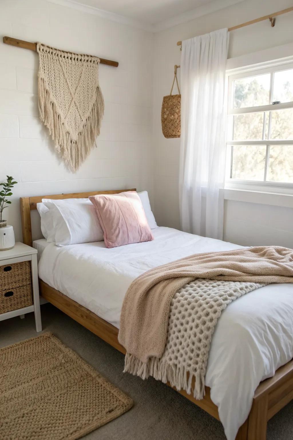Push your bed into a corner to open a clear walkway—minimal, cozy, and instantly roomier.