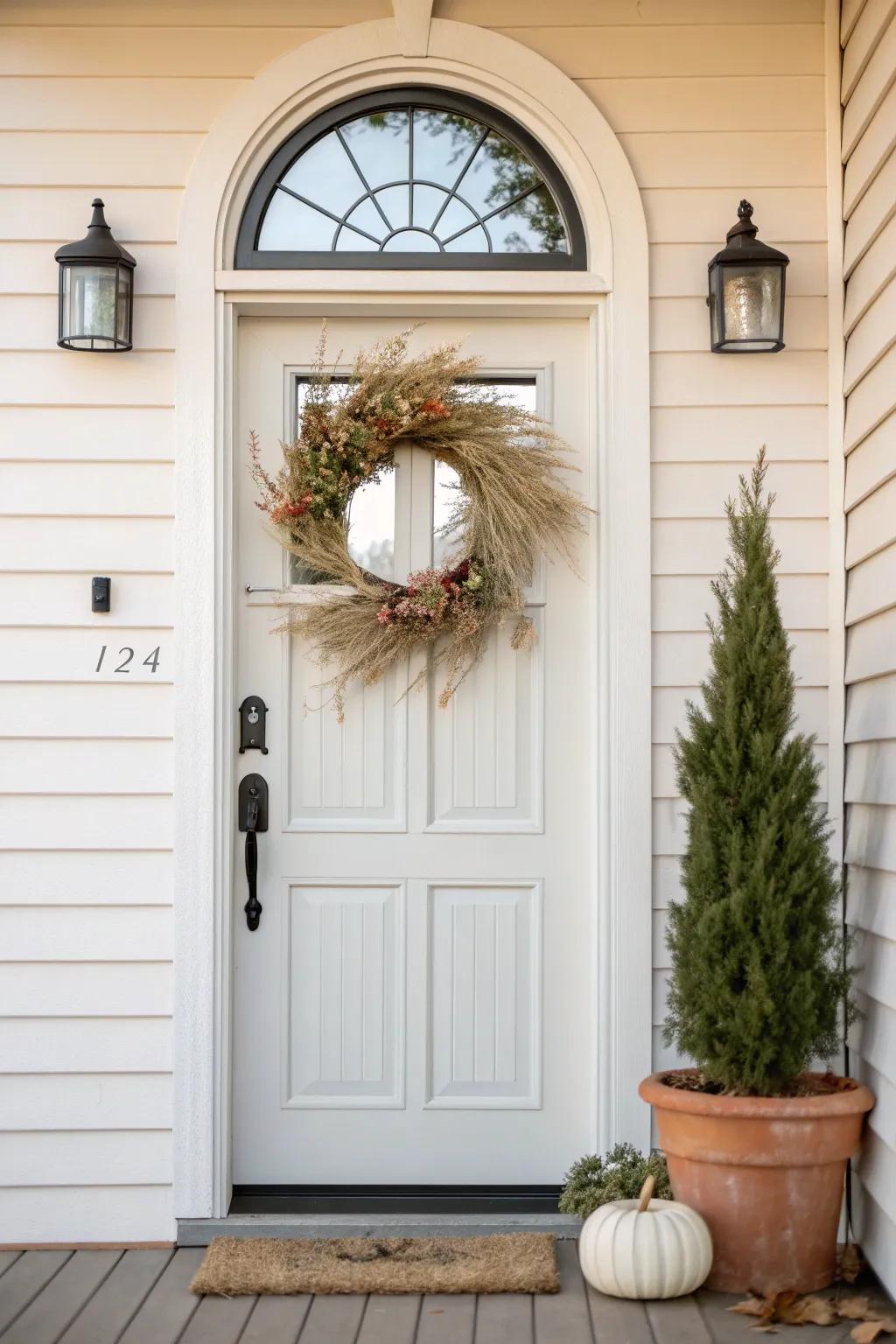 A fan-lite window adds timeless charm and brightens a mobile home entry—simple, classic, airy.