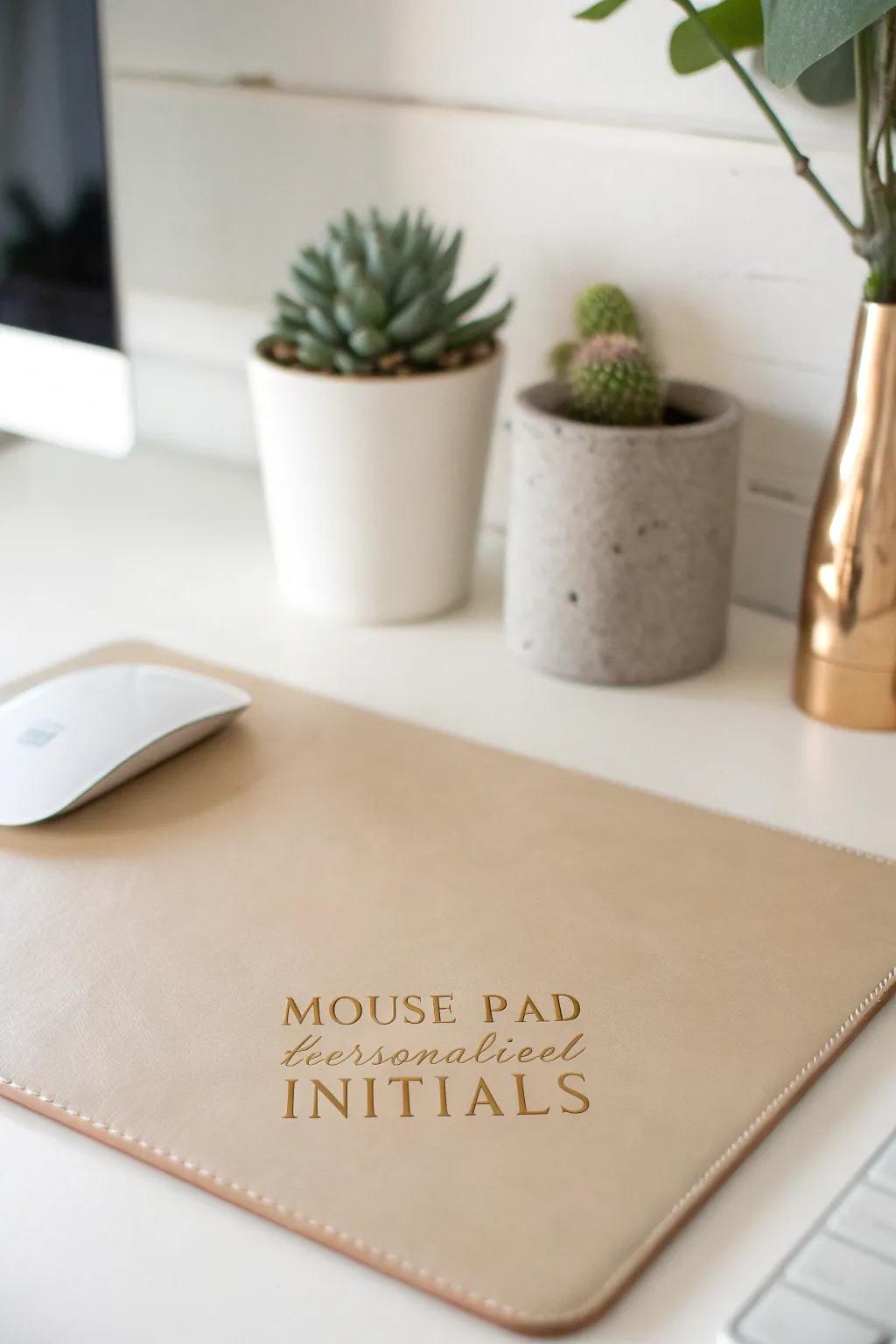 Add a touch of personalized elegance to your workspace with a custom initialed mouse pad.