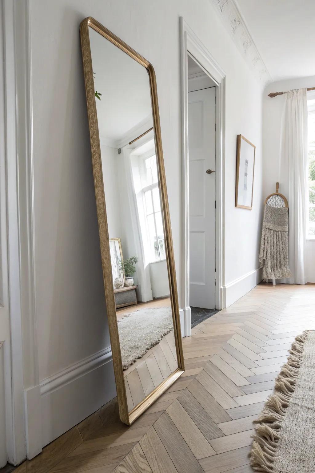 A big mirror instantly bounces light and makes a narrow hallway feel twice as wide.