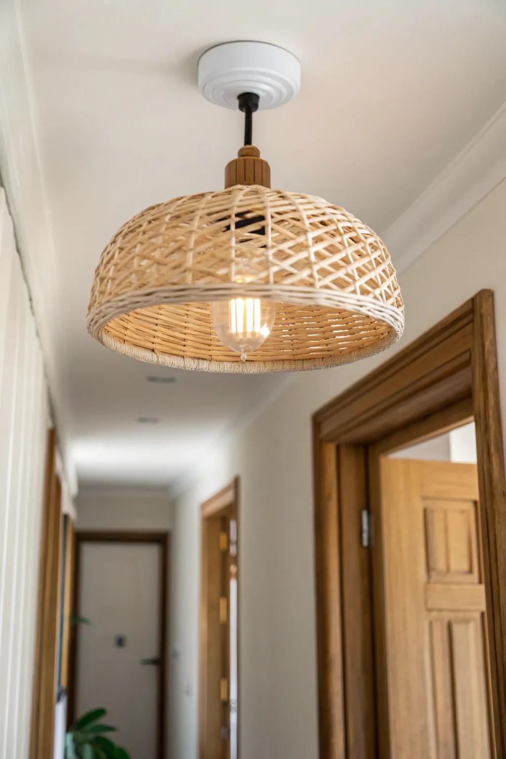 A semi-flush rattan glow that adds style and dimension without stealing hallway headroom.