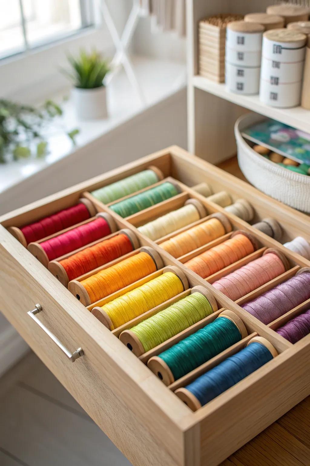 Discover the art of organization with elegant drawer dividers for your needlepoint threads.