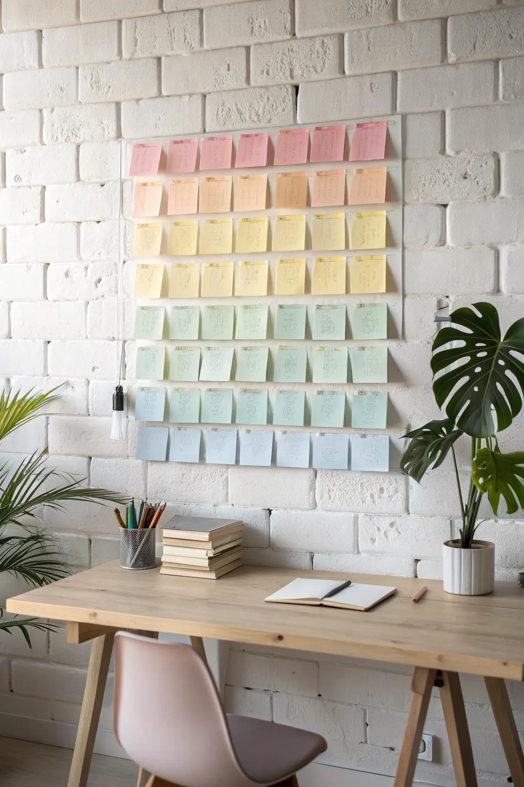 Elevate your creativity with a minimalist sticky note symphony that transforms your workspace into a canvas of ideas.