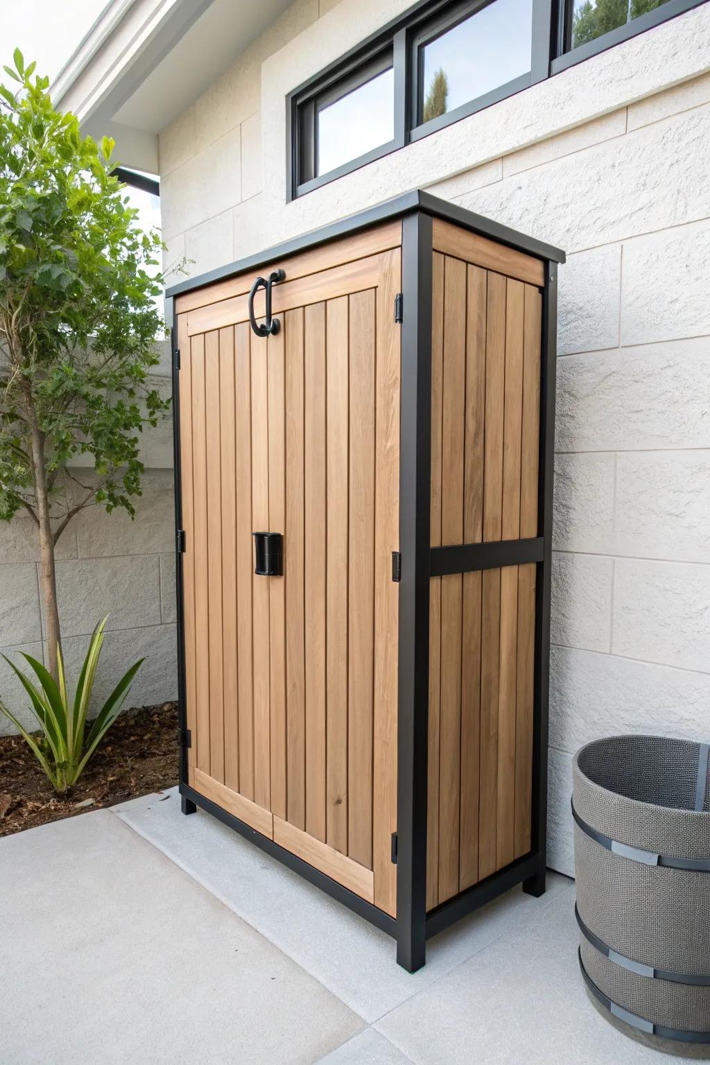 Hide trash and recycling in a weather‑resistant cabinet—clean lines, calm yard, zero clutter.