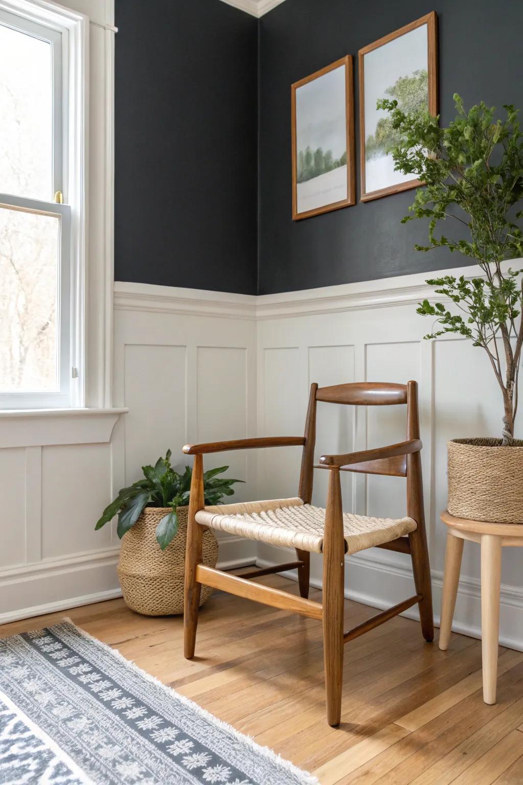 Elevate your space with a chic reverse two-tone chair rail—where modern meets minimalist elegance.