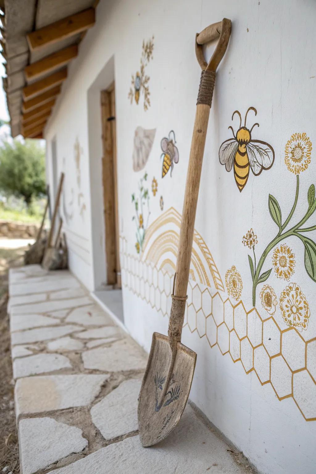 Transform your garden with this charming bee-themed painted shovel—where minimalist beauty meets nature's sweetness.