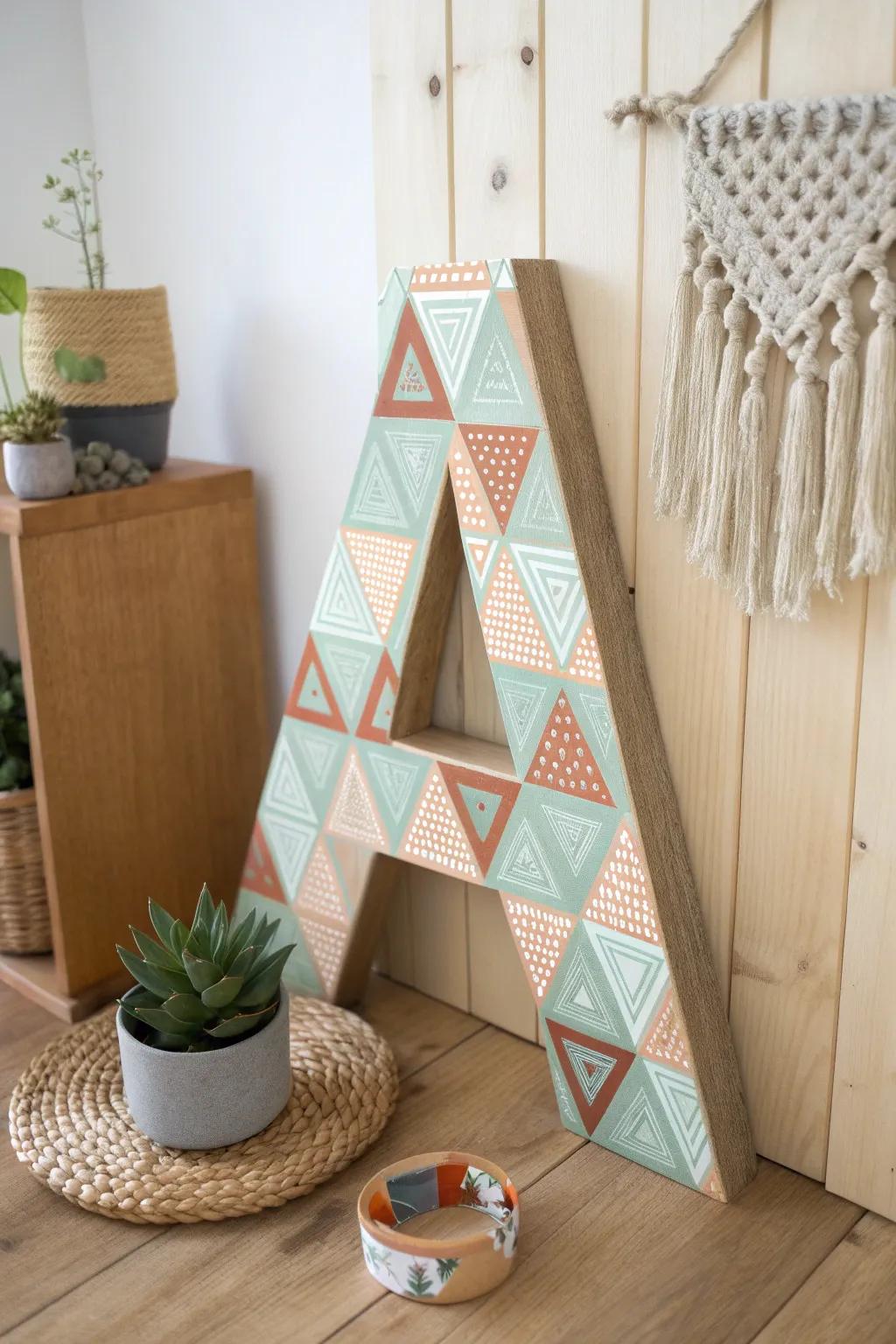 Elevate your decor with geometric elegance. Discover the art of painting letters with modern patterns!
