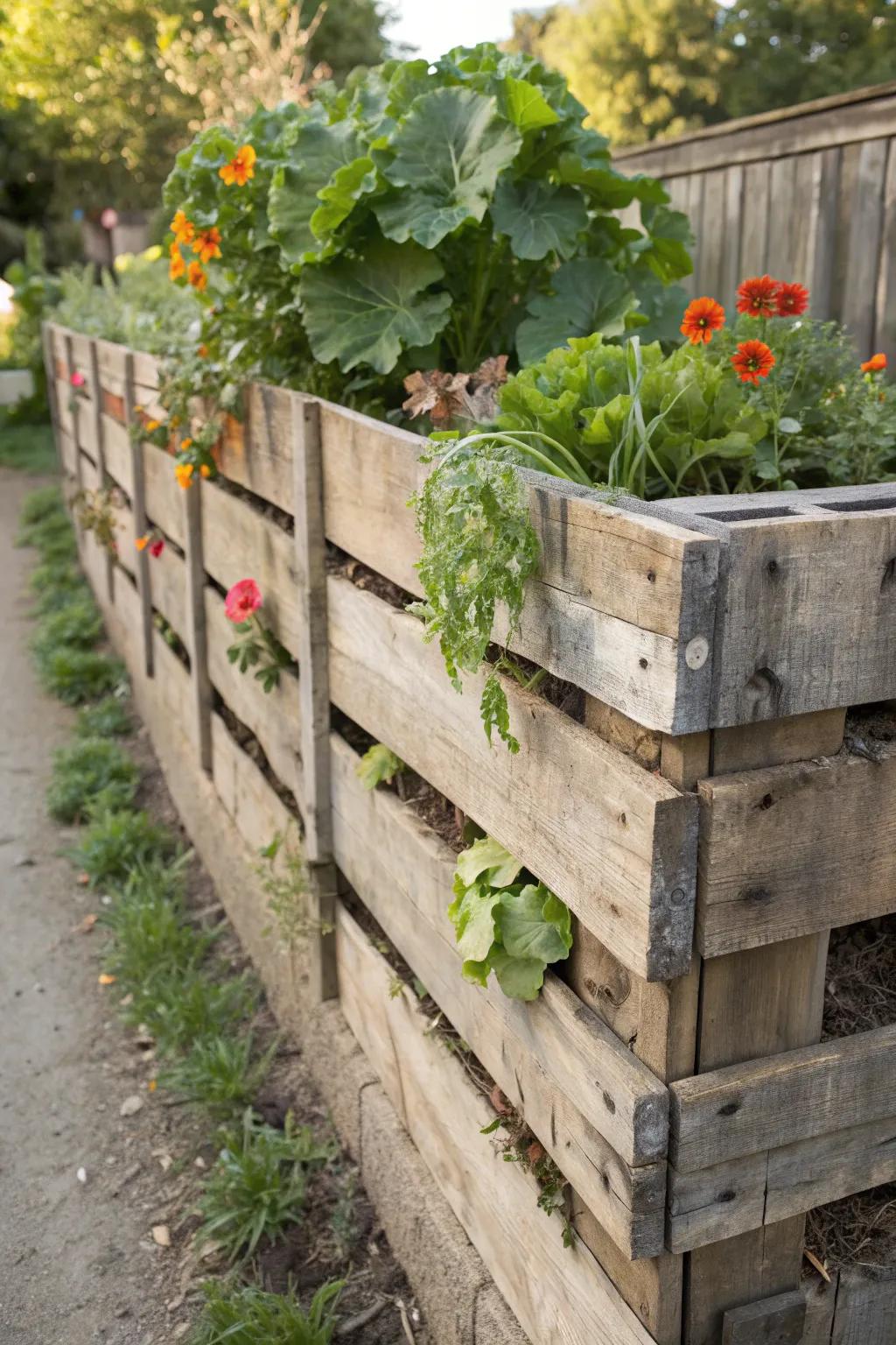 Transform your garden with rustic charm: a pallet retaining wall raised bed.