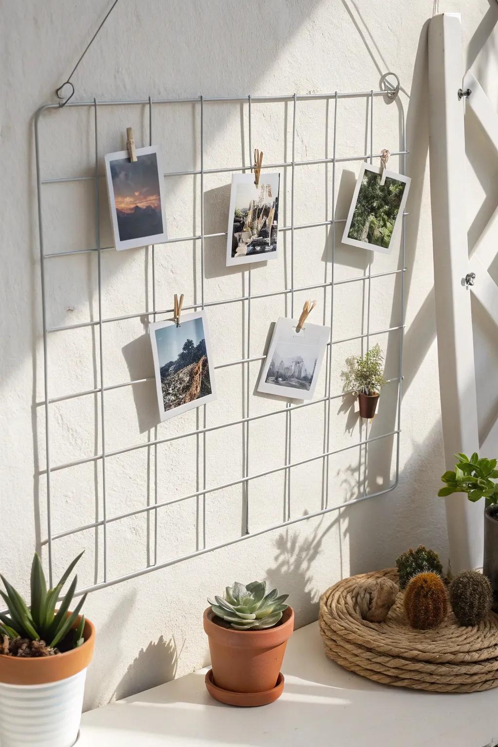 Elevate your space with a wire grid: the perfect blend of modern flair and natural beauty.