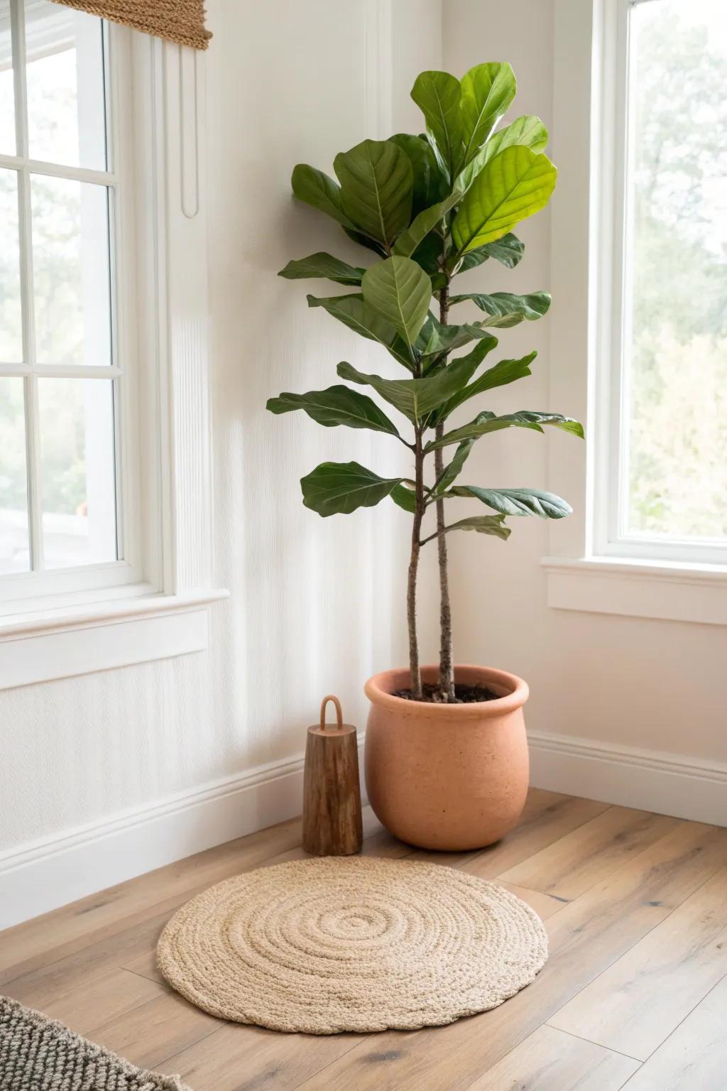 A tall statement plant turns an empty corner into a calm, intentional plant moment.