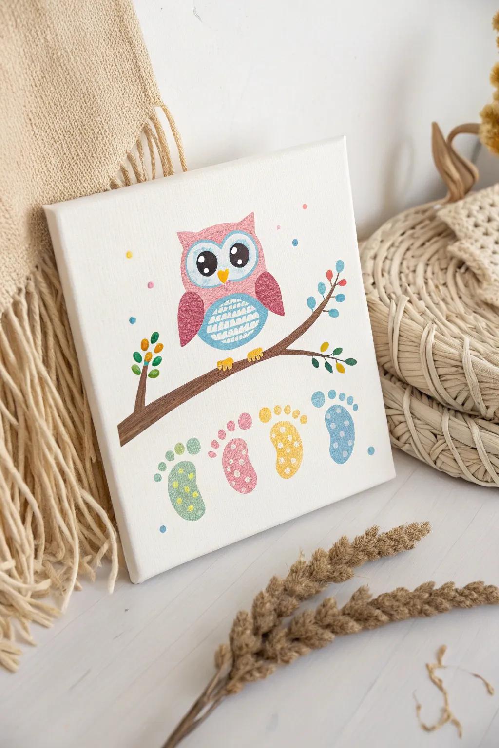 Capture the joy of creativity with this adorable footprint owl art—perfect for adding a playful touch to your space!
