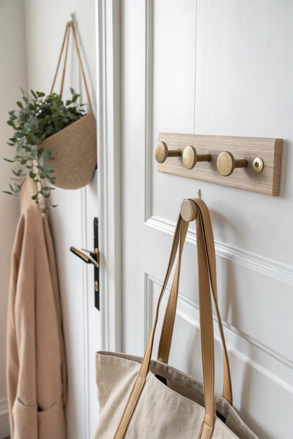 A chic over-the-door hook rack—zero floor space, soft felt pads, and calm minimalist style.