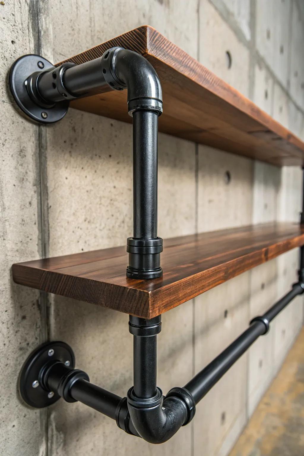 Elevate your space with the allure of a floating pipe shelf – where elegance meets industrial craftsmanship.