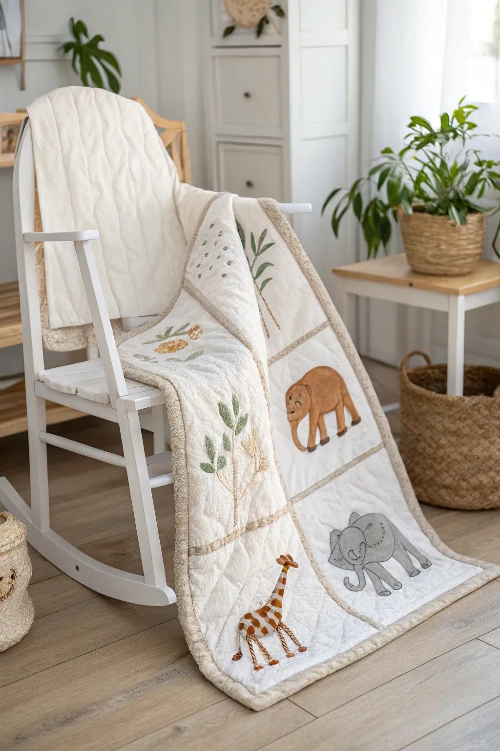 Embark on a bedtime safari with this charming animal quilt, perfect for little adventurers!