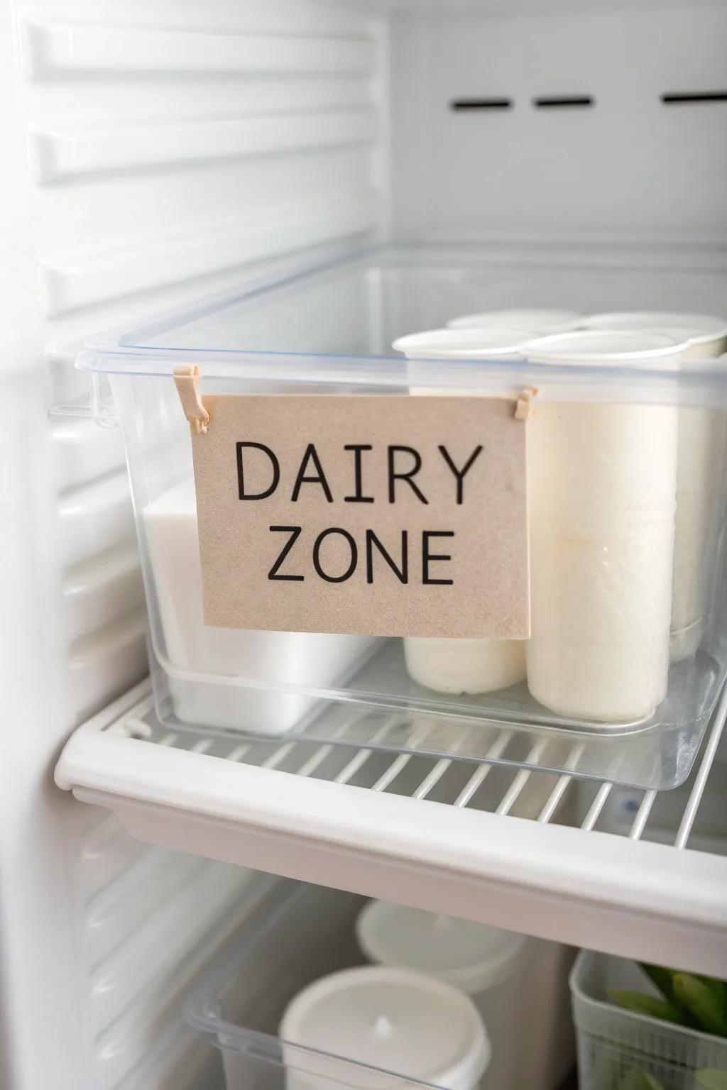 Give everything a home—labeled bins create simple dairy, snack & leftovers zones in minutes.
