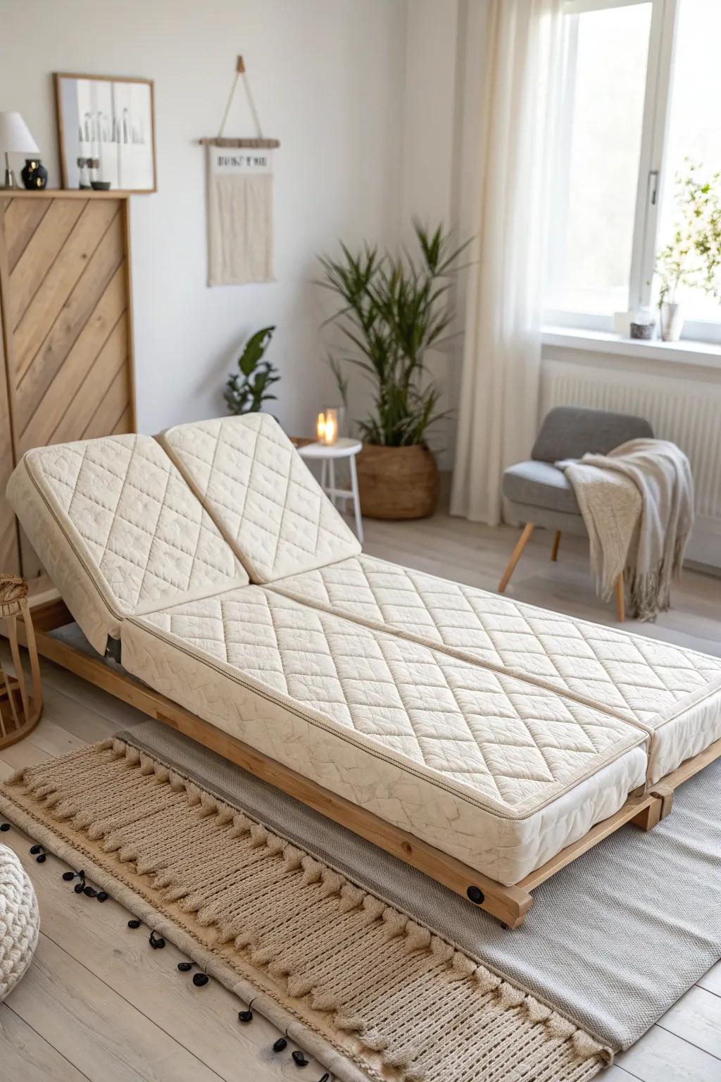 Transform your space with this chic foldable guest bed made from repurposed memory foam—comfort and style in one!