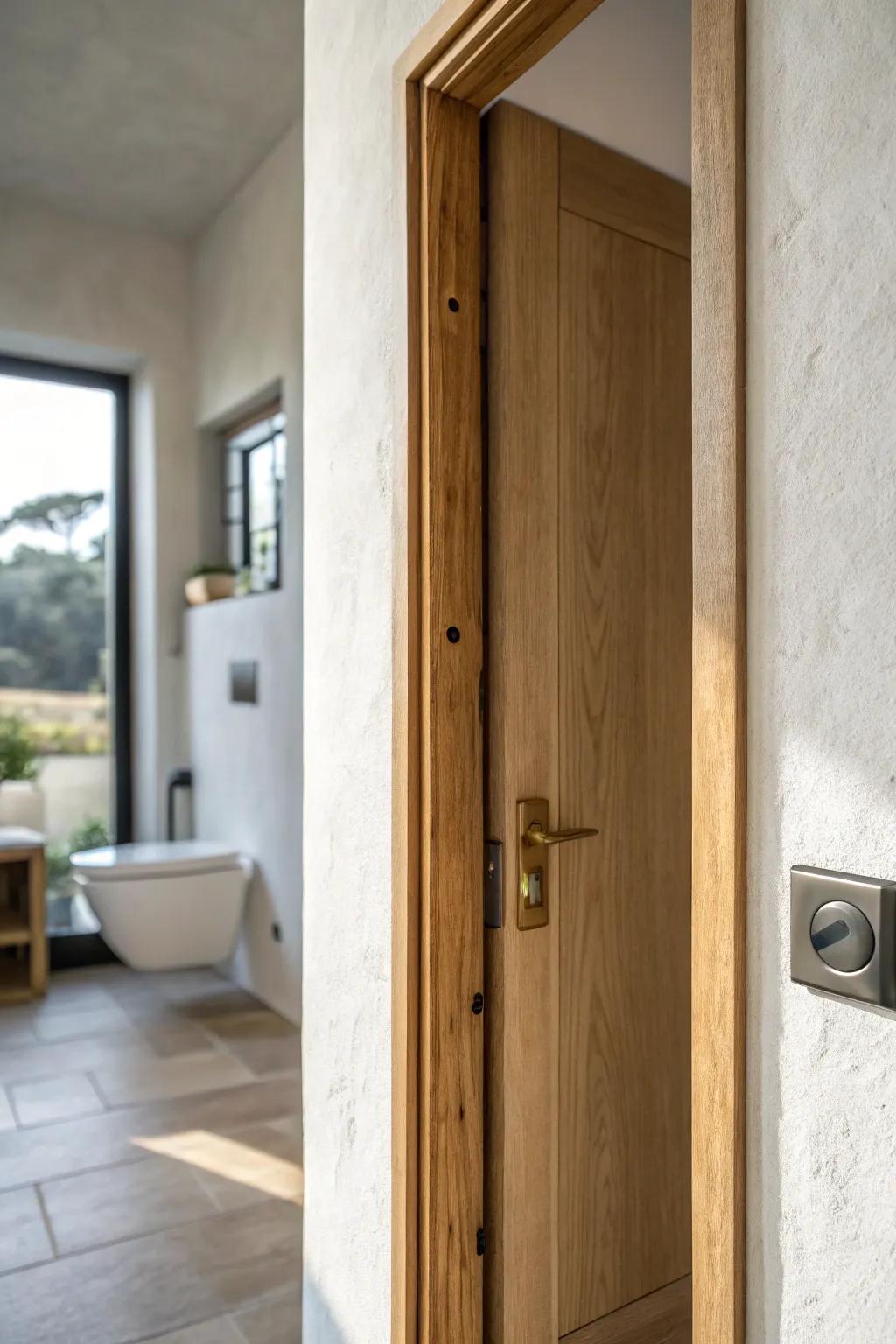 Pocket doors keep a tiny shared bath private—create a separate toilet zone without stealing space.