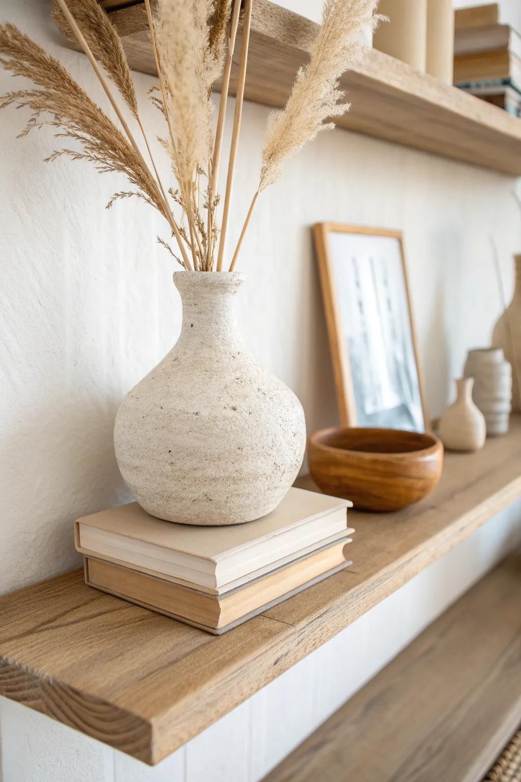 Try the simple rule of three: one statement vase paired with books and a small bowl.
