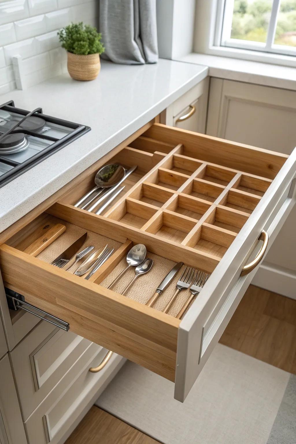Turn a weird-wide drawer into a perfect fit with a chic expandable silverware insert.
