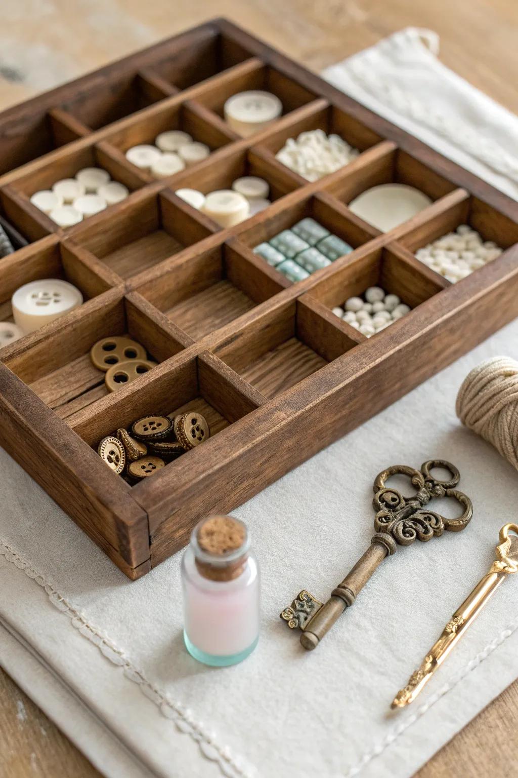 Turn booth clutter into curated charm with a color-coordinated mini collection in one tray.