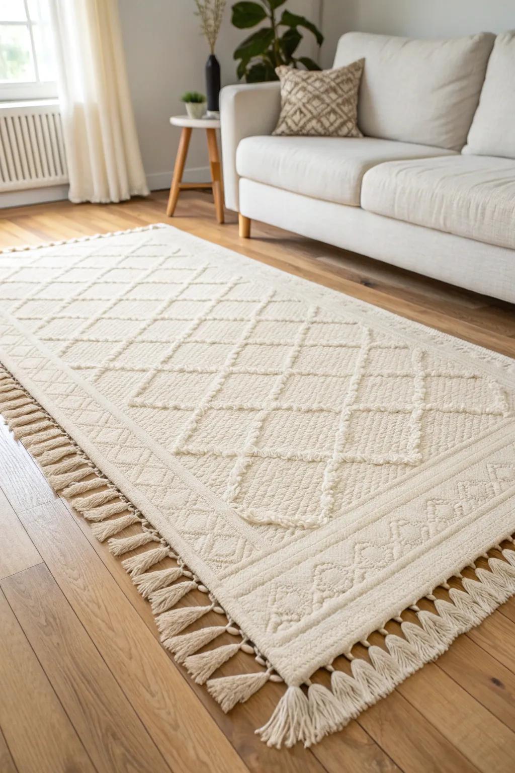 One oversized rug instantly defines your living zone—cozy, intentional, and budget-friendly.