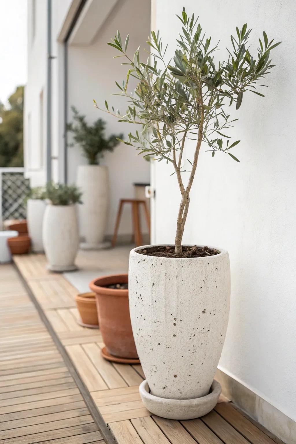 A tall handmade planter turns the tiniest balcony into a styled, renter-friendly garden corner.