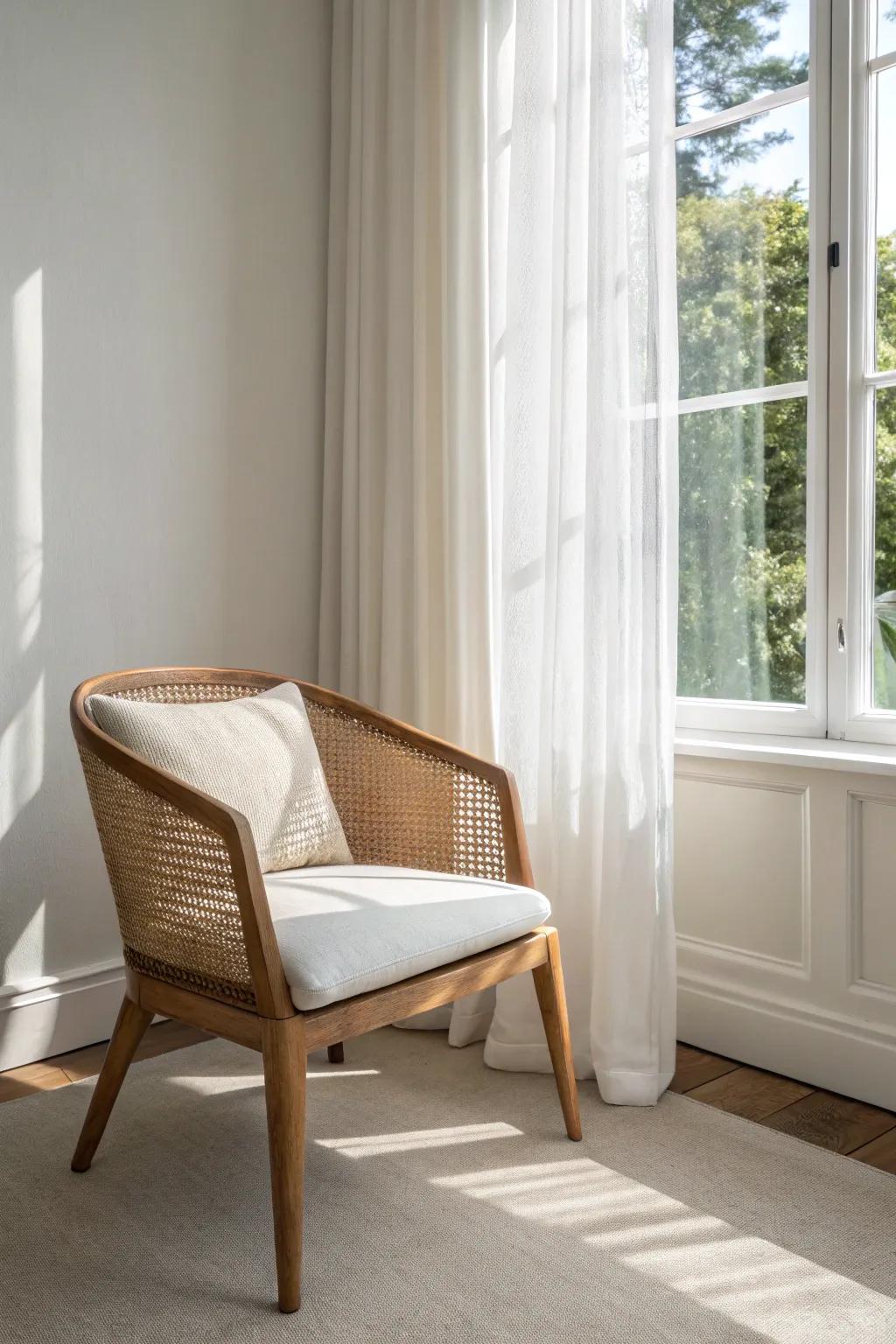 A petite chair by the window—morning light turns it into your calm reading corner.