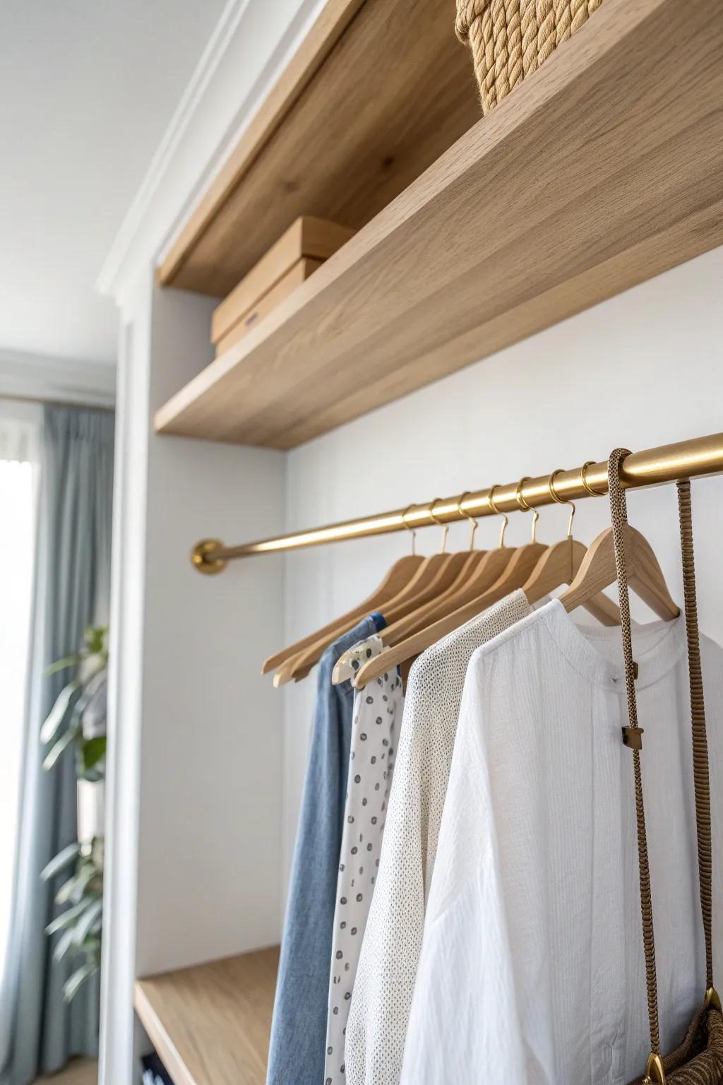 Double your hanging space with a chic second rod—clean, rental-friendly, and beautifully minimal.