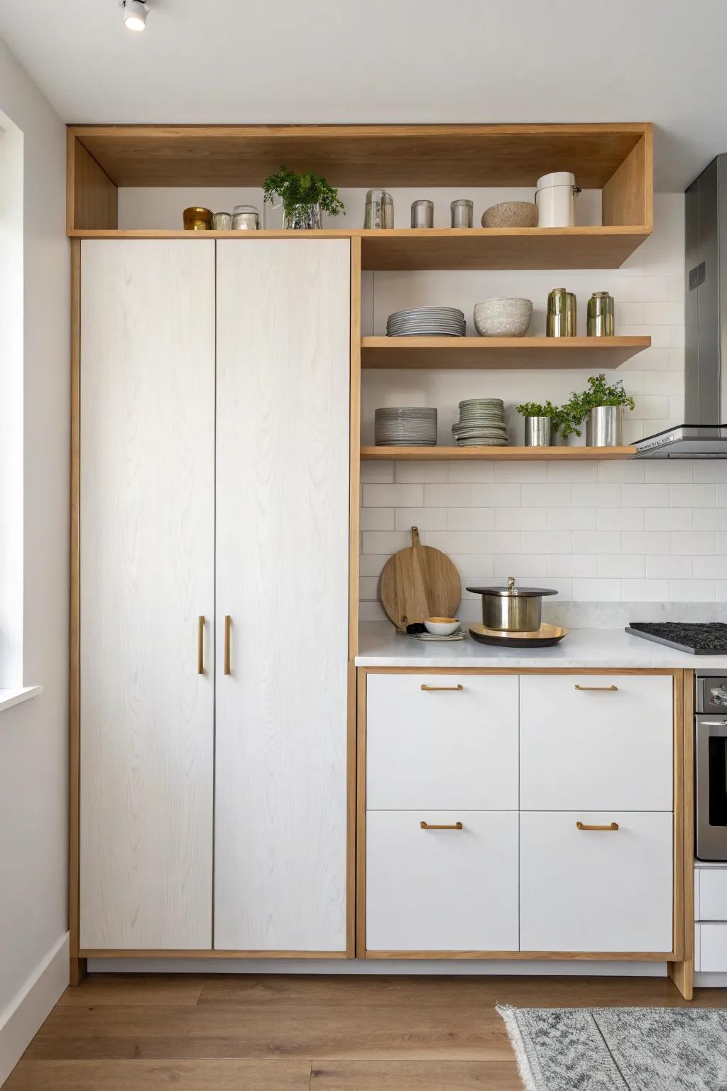 Run cabinets to the ceiling for sleek, Scandinavian storage that keeps small kitchens serene.