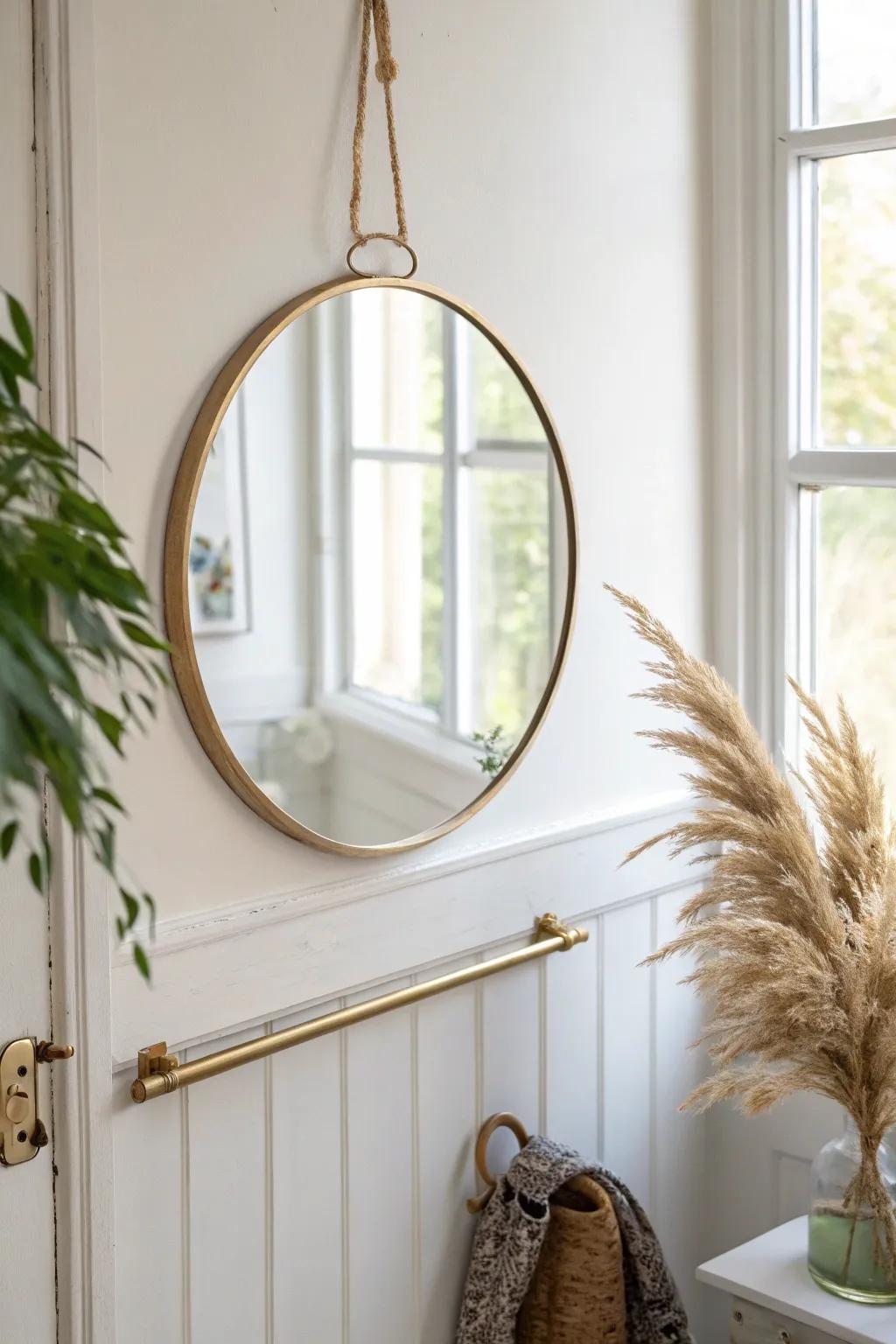 A simple round mirror brightens a tiny entryway and gives you one last look before you go.